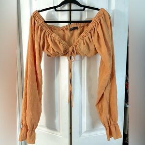 Orange Long Sleeve Off-Shoulder Blouse